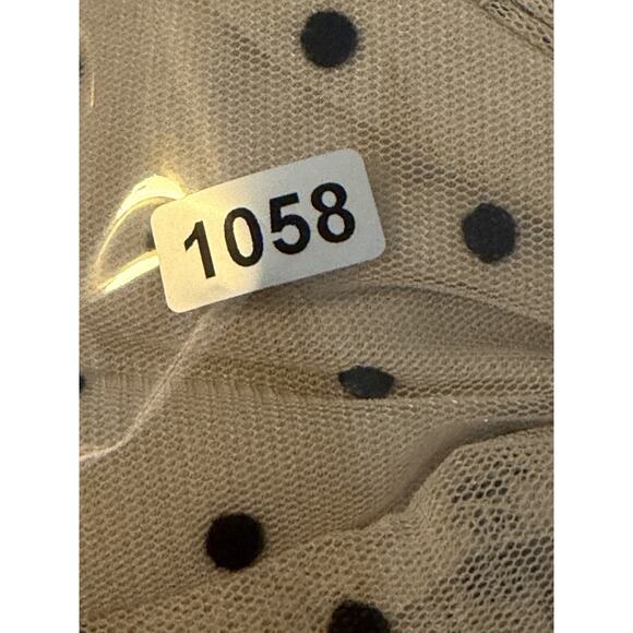 Polka Dot Sheer Mesh Ruched Puff Sleeve Beige Milkmaid Coquette Babydool Size 6 - Picture 10 of 10